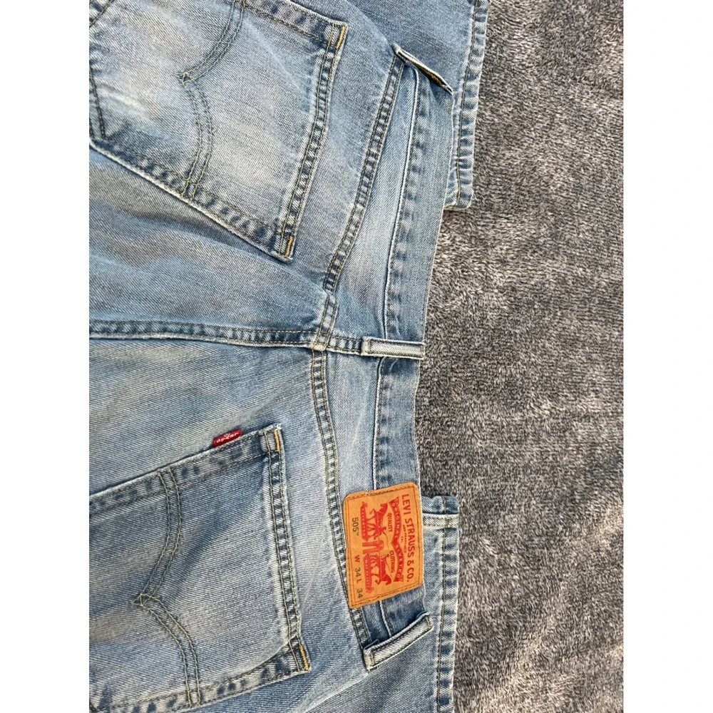 Levis 505 Regular Fit Straight Leg Light Wash Denim Jeans Mens 34x34 Blue - Picture 5 of 8